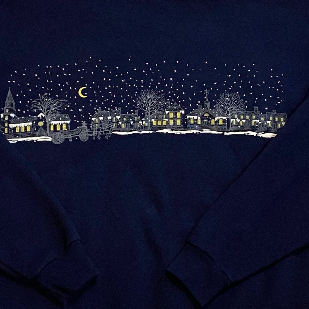Vintage Colonial Williamsburg Navy Blue Christmas/Winter Sweatshirt Women’s L - Picture 3 of 6